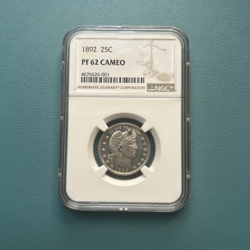 1892 Proof CAMEO Barber Quarter | NGC Proof 62 Cameo - Picture 1 of 4
