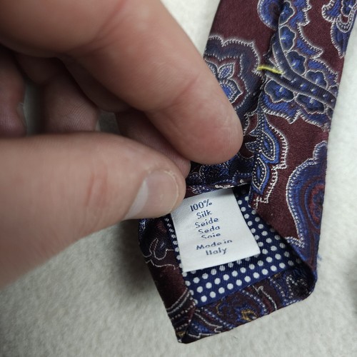 Cravatta collo Eton rosso blu rosso paisley 100% seta designer preppy Italia - Foto 5 di 7