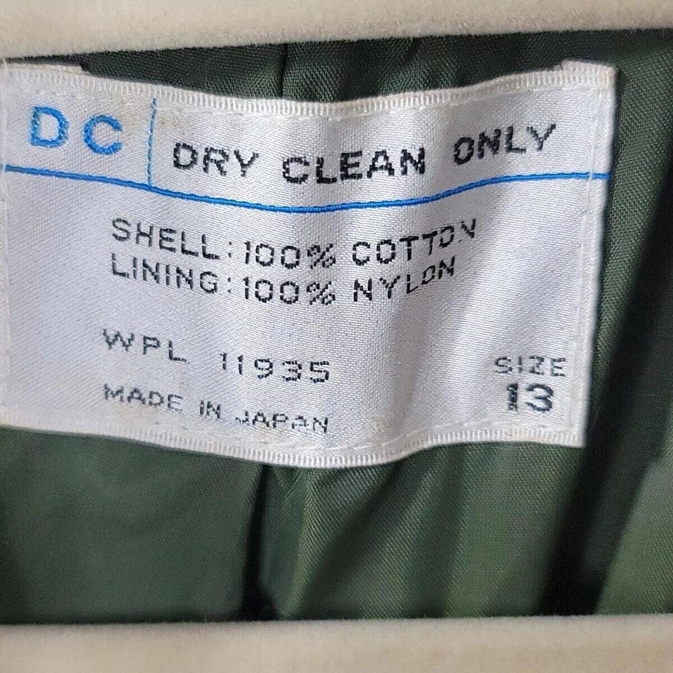 Chaqueta De Colección DC Mujer Talla 13 Verde Hecha en Japón 100% Algodón Terciopelo Retro Preppy Foto 4 de 4