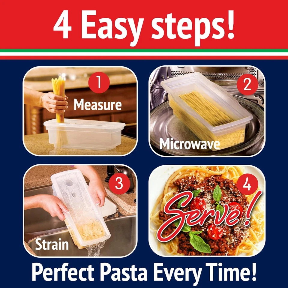 Microwave Pasta Cooker, Uncoated- The Original Fasta Pasta (Red)- Quickly Cooks - Image 2 of 4
