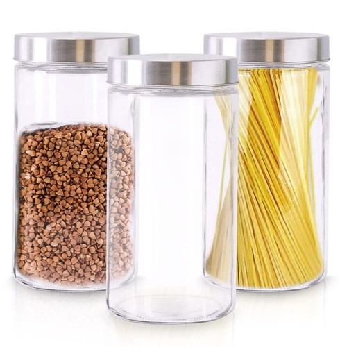 Glass Storage Jars Large – 3Pcs Round Container Sets for Kitchen Counter – Se...