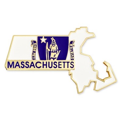 PinMart's State Shape of Massachusetts  and Massachusetts Flag Lapel Pin