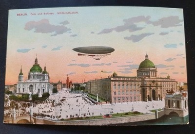 1 alte   Ansichtskarte, um 1900, Berlin, Zeppelin , Dom u. Schloss, farb.