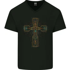 A Circuit Board Cross Gothic Goth Techy Mens V-Neck Cotton T-Shirt