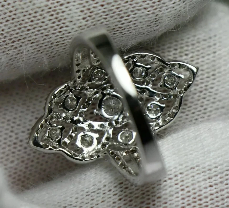 2 Ct Round Cut Lab Created Diamond 14K White Gold Plated Cluster Engagement Ring - Image 2 of 4