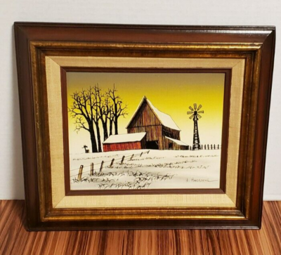 H. Hargrove framed oil painting Appraised/ winter and farm with