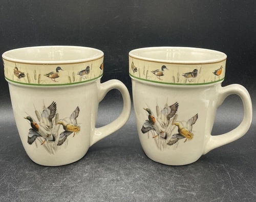 Coffee Mugs Rivers Edge Ducks Set of 2 Vintage 16 oz  J Q Outdoors