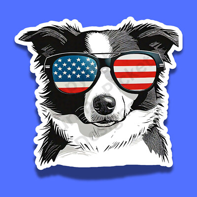 Patriotic Border Collie Wearing Sunglasses Cute Funny Dog Breed 3'' Vinyl Sticker