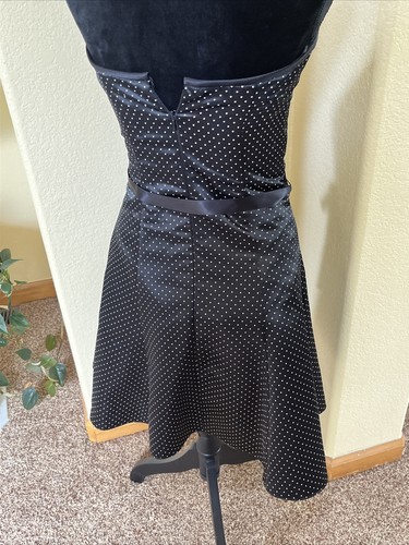 Jessica McClintock Gunne Sax Dress 7/8 Strapless Black White Polka Dot, Tulle LN - Picture 4 of 15