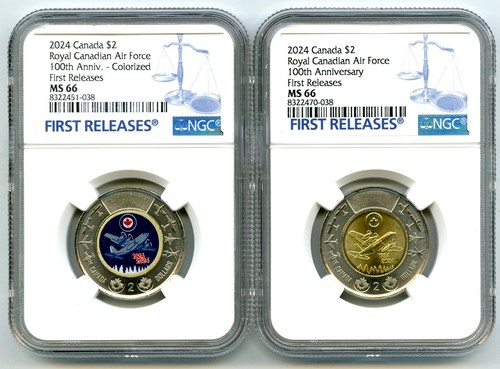 2024 $2 CANADA NGC MS66 TOONIE ROYAL CANADIAN AIR FORCE MATCHED 2-COIN SET - FR - 第 1/2 張圖片