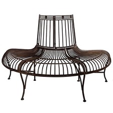 Antique style garden tree bench metal iron brown furniture park nostalgic 134cm