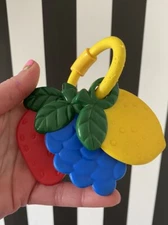 Vintage French 80s Nursery Needs Fruit Fruity Baby Hand Rattle Chubby Toy