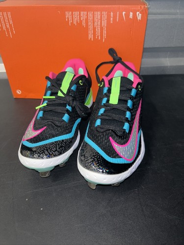 🔥SZ 7 Mens Nike Alpha Huarache Elite 4 Metal Baseball Cleats BLACK/TEAL/PINK - Picture 2 of 6