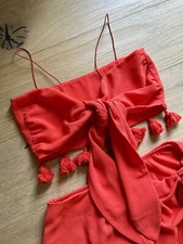 Show Me Your MUMU Anjolie Red Orange Crop Wrap Skirt Tassel Set Large L