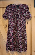 Jamie Brooke Sz L Blue Ditsy Floral Dress Tie Back Ruffle Neck Whimsy Goth Fairy