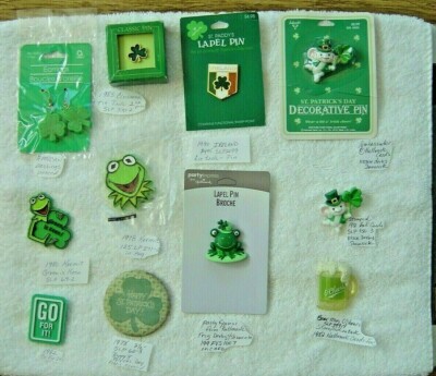 VTG Hallmark St Pat's Day Pins Shamrock Earring Patrick Mouse Frog Kermit Lots 