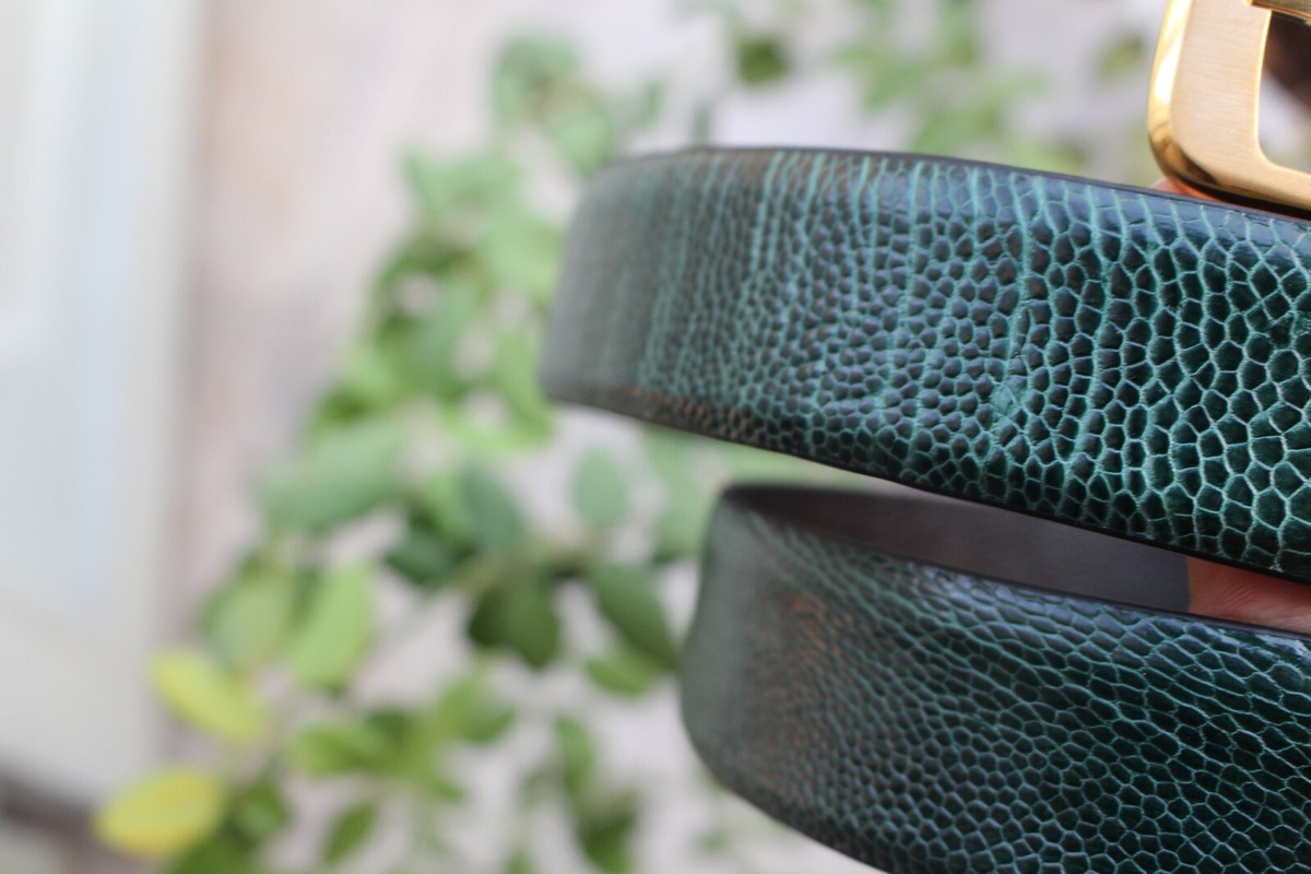 Dark Green Genuine Ostrich Leg Leather Skin Men