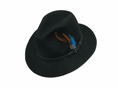 Foldable 100% Wool Ranger Waterproof Felt Fedora Hat With Leather Band  UK