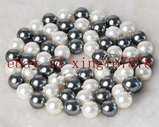 Natural 8/10/12/14mm Black White South Sea Shell Pearl Round Beads Necklace 20"