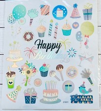 Pastel Happy Birthday Planner Silver Foil Stickers Papercraft Envelope Seal Card