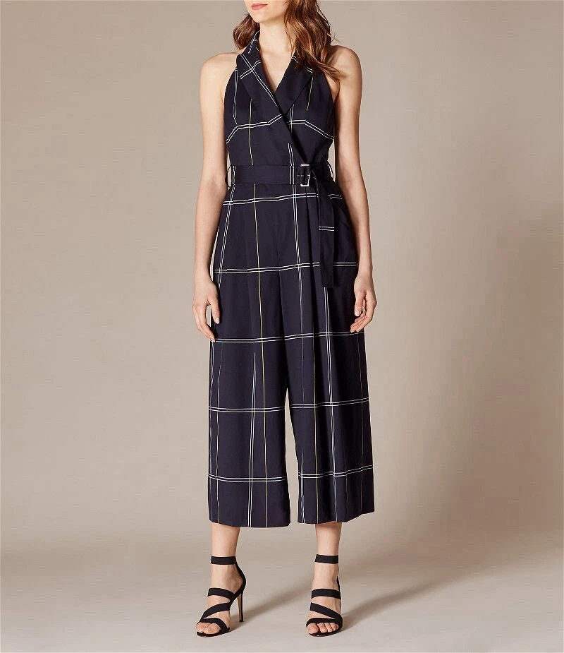 Mono KAREN MILLEN UK10 EU38 US6 Esmoquin a Medida Cuello Halter Cuadros Azul Marino Foto 2 de 4