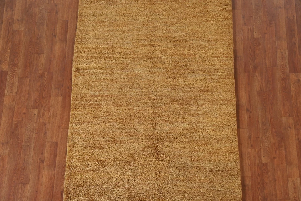 Gold Solid Modern Moroccan Oriental Area Rug 4'x6' Jute Hand-knotted Carpet - Image 3 of 4