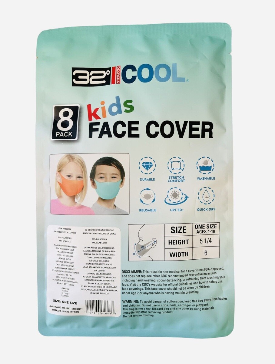 32 Degrees Cool Kids Unisex Face Mask Cover 8-pack Stretch