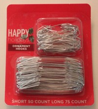 Happy Holidays SILVER Ornament Hooks 50 Short  75 Long  TOTAL 125 Hooks NEW