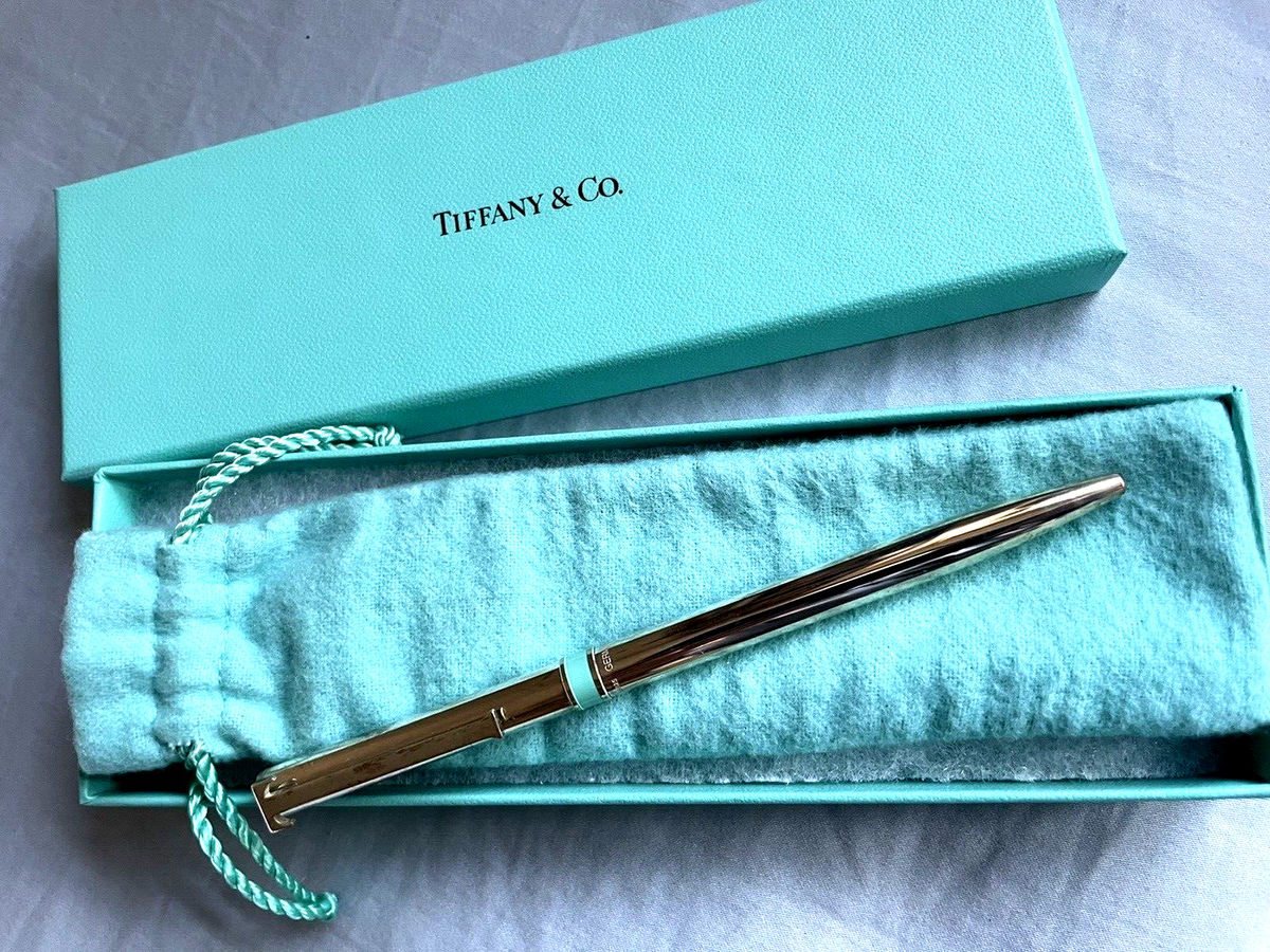 NWOT TIFFANY & CO 925 STERLING SILVER BALLPOINT PEN BLUE ENAMEL