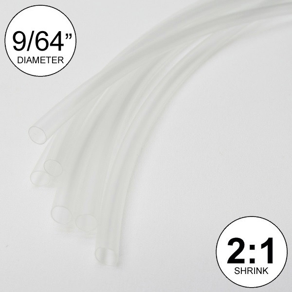 9/64" ID Clear Heat Shrink Tube 2:1 ratio wrap (6x9" = 4 ft) inch/feet/to 3.5mm