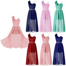 Kids One Shoulder Flower Girls Romper Dress Formal Lace Maxi Skirt Dress Wedding