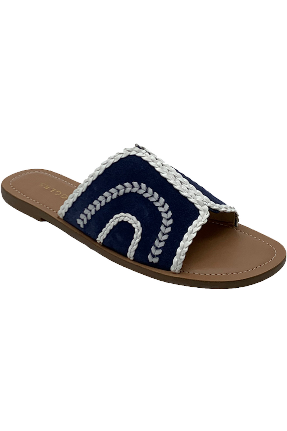 Jack Rogers Leather Braided Flat Sandals Seagate Midnight/White
