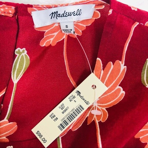 MADEWELL Top Sz S Silk Floral Button-Back NWT - Picture 9 of 9