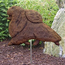 Pomeranian Outdoor Garden Sign Hand Painted Figure Brown