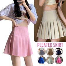 Schoolgirl Basic Mid Waist Mini Flared Skater Short Skirt Dress Clubwear Pleated