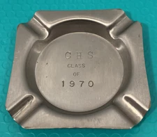 Vintage Stainless Steel Ashtray CHS Class Of 1970 Engraved Trinket Dish