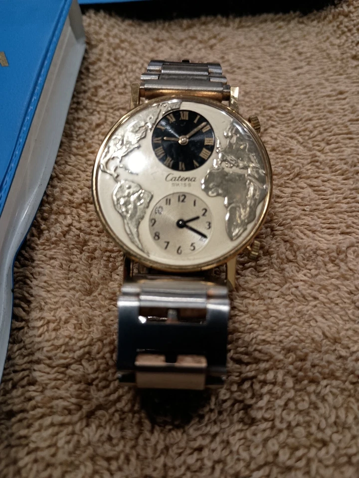 Very Rare Men's Catena Elpar World Dual Time Windup Swiss Watch Wristwatch  - Image 2 of 4