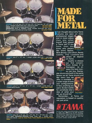 1987 Print Ad of Tama Swingstar Drum Kit w Dave Holland, Wild Mick