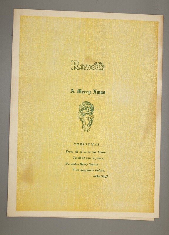 Vintage 1968 Rosoff's Theatre Restaurant CHRISTMAS MENU - Times Square NYC 