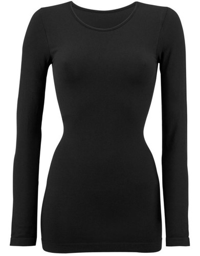 Canottiera maglia intima donna in microfibra TRAMONTE manica lunga nero |  eBay