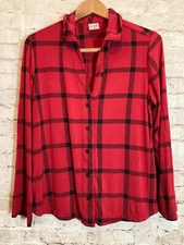 SOMA Pajamas Top Womens Medium Red Plaid Check Button Up Soft & Stretchy