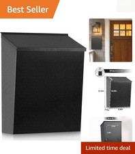 Black Metal Mail Drop Box - Elegant Wall-Mount Mailbox for Home or Business