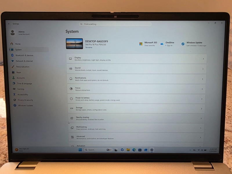 Dell 16 Plus Laptop PB16250 16GB MEM 512GB SSD Intel Core Ultra 7 265U USED
