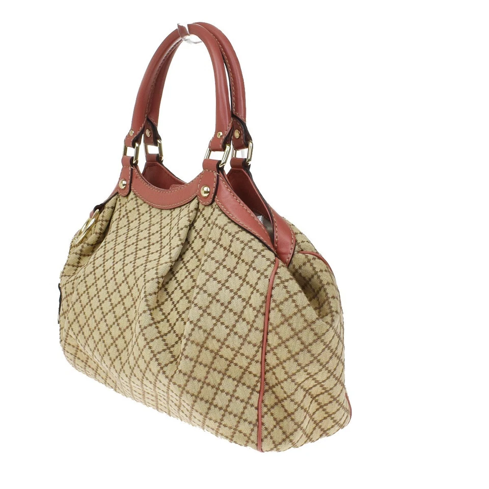 GUCCI Diamante Sukey Bolso de Hombro Dije Lona Cuero Marrón Rosa 84KB255 Foto 2 de 4