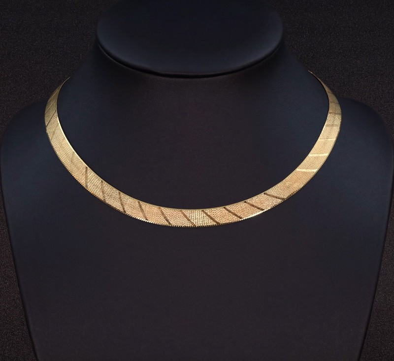 Extra Wide Italian 14K Gold Reversible Herringbone Necklace