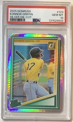 KONNOR GRIFFIN 2025 DONRUSS RATED PROSPECT /75 SILVER🌈DIE CUT PSA 10 GEM POP 2