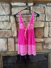 Y2K 2011 NWT Victorias Secret M Babydoll Slip Dress Hot Pink Mesh Lace Deadstock
