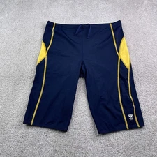 TYR Jammers Mens 42 3XL Blue Yellow Competitive Swim Shorts Drawstring