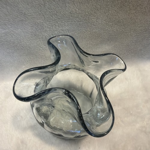 VTG Clear Glass 4" Handkerchief Vase -Ruffled Gathered Top Fluted Edge Art Glass