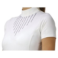 Hy Equestrian Roka Rose Show Shirt - White/Navy/Rose Gold Diamantes - X Small BN